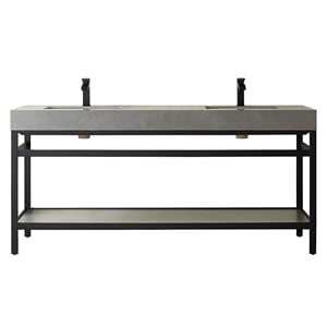 Funes 72&quot Double Sink Bathroom Vanity in Matte Black Frame Gray Top No Mirror