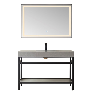Funes 48&quot Single Sink Bathroom Vanity in Matte Black Frame Gray Top w/ Mirror
