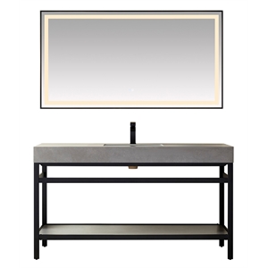 Funes 60&quot Single Sink Bathroom Vanity in Matte Black Frame Gray Top w/ Mirror