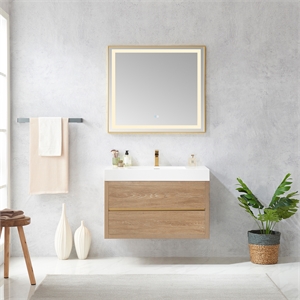 Palencia 36&quot Single Sink Wall-Mount Floating Wood Bathroom Vanity No Mirror
