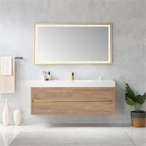 Palencia 60&quot Single Sink Wall-Mount Floating Wood Bathroom Vanity No Mirror