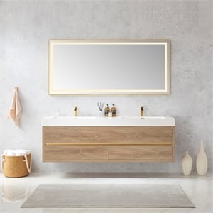 Palencia 72&quot Double Sink Wall-Mount Floating Wood Bathroom Vanity No Mirror
