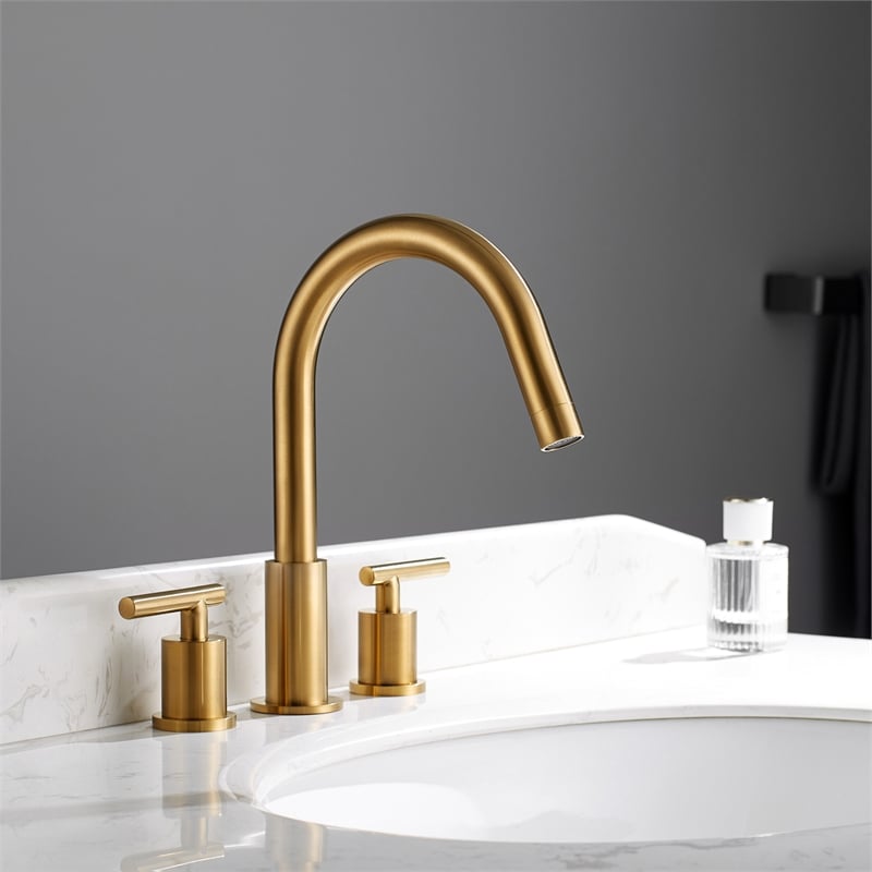 Vinnova Lodosa Widespread Brushed Gold Bathroom Basin Sink Faucet