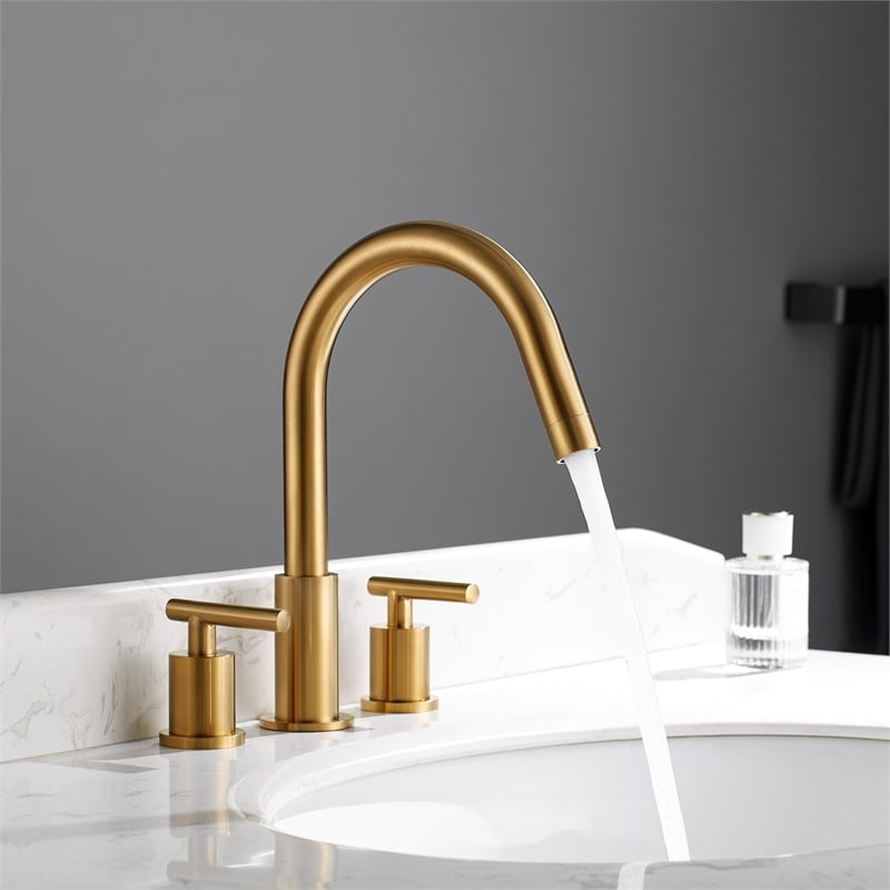 Vinnova Lodosa Widespread Brushed Gold Bathroom Basin Sink Faucet