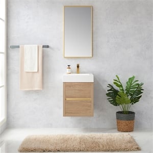 Palencia 18&quot Single Sink Wall-Mount Floating Wood Bathroom Vanity With Mirror