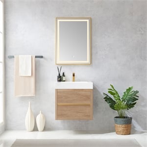 Palencia 24&quot Single Sink Wall-Mount Floating Wood Bathroom Vanity With Mirror