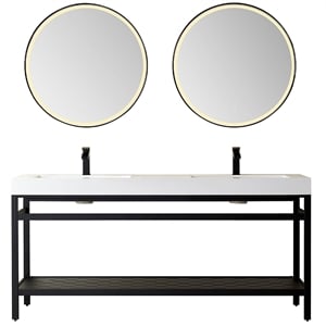 Ablitas 72&quot Double Sink Bath Vanity Matte Black Metal Frame White Top & Mirror