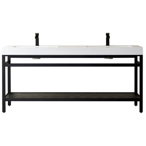 Ablitas 72&quot Double Sink Bathroom Vanity Matte Black Metal Frame White Top