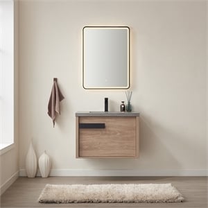 Carcastillo 30&quot Single Sink Floating Bathroom Vanity Oak Wood Gray Top & Mirror