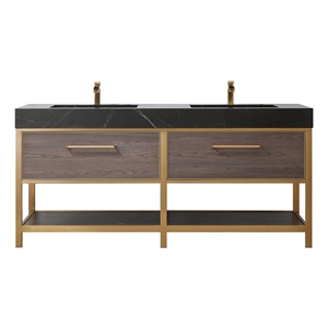 Segovia 72&quot Double Sink Bath Vanity in Suleiman Oak w/ Black Sintered Stone Top