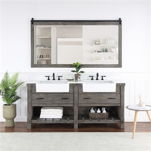 Villareal 72&quot Double White Farmhouse Basin Bath Vanity Classical Gray & Mirror