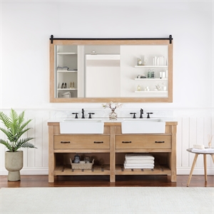 Villareal 72&quot Double White Farmhouse Basin Bath Vanity in Weathered Pine Wood