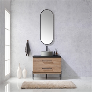 Trento 36&quot Single Concrete Sink Bath Vanity in North American Oak with Mirror