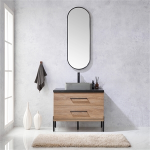 Trento 36&quot Single Concrete Sink Bath Vanity in North American Oak with Mirror