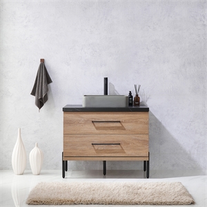 Trento 36&quot Black Sintered Stone Top Concrete Sink North American Oak Bath Vanity