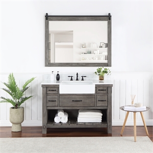 Villareal 48&quot Single White Farmhouse Basin Bath Vanity Classical Gray w/ Mirror