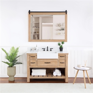 Villareal 48&quot Single White Farmhouse Bath Vanity in Weathered Pine Wood & Mirror