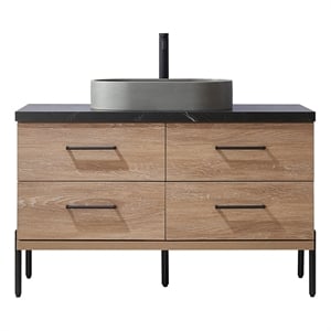 Trento 48&quot Black Sintered Stone Top Concrete Sink North American Oak Bath Vanity