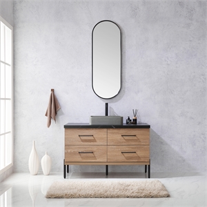 Trento 48&quot Single Concrete Sink Bath Vanity in North American Oak with Mirror