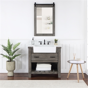 Villareal 36&quot Single White Farmhouse Basin Bath Vanity Classical Gray w/ Mirror