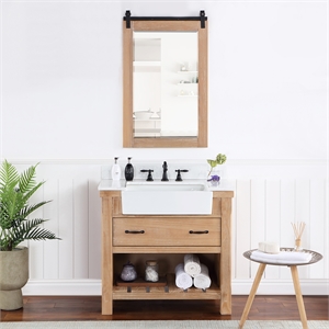 Villareal 36&quot Single Bath Vanity in Weathered Pine Wood & White Farmhouse Basin