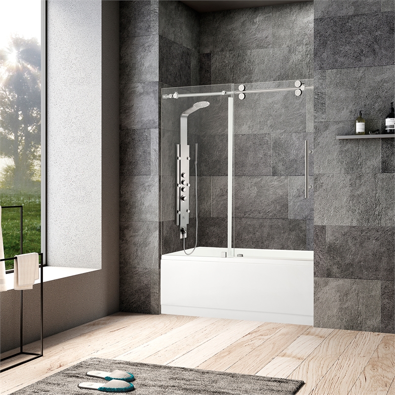 Vinnova Villena Glass Shower Enclosure with Sliding Door in Clear/Brushed Nickel