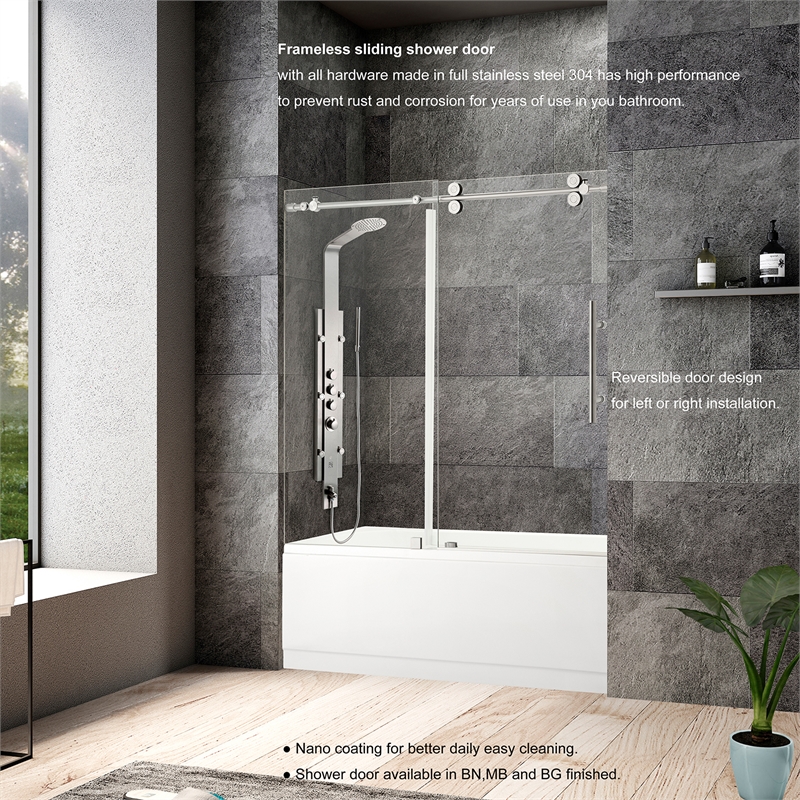 Vinnova Villena Glass Shower Enclosure with Sliding Door in Clear/Brushed Nickel