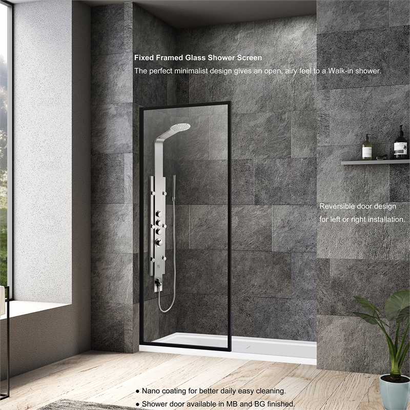 Vinnova Arcos Glass & Aluminum Panel with Framed Fixed in Clear/Matte Black