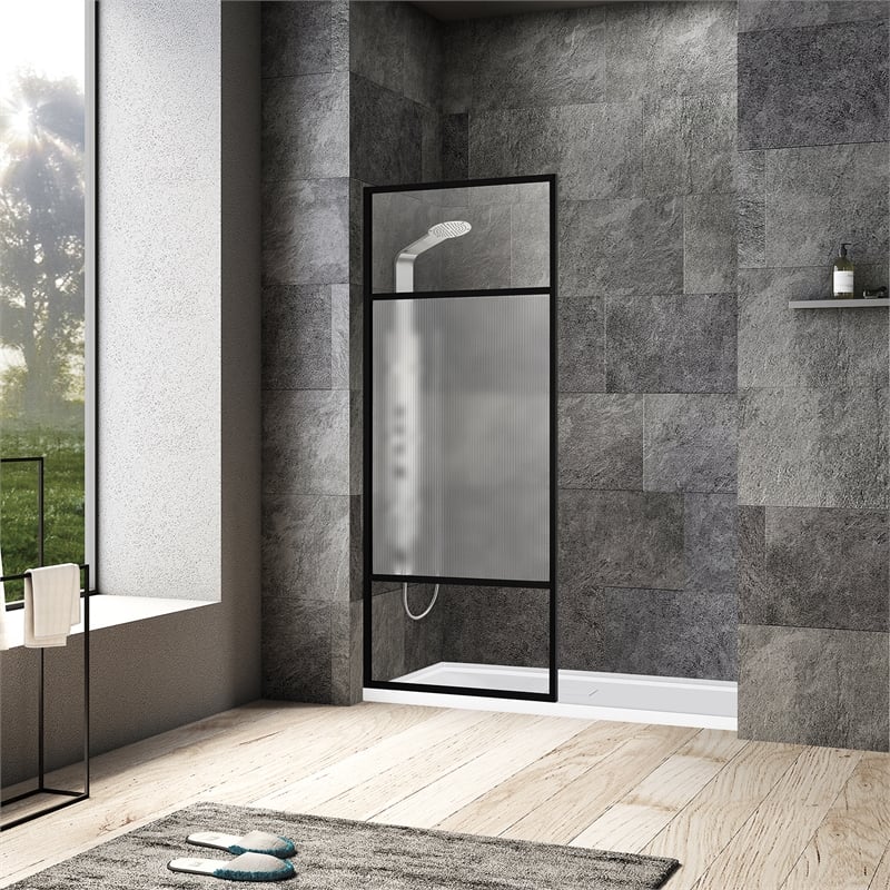 Vinnova Tafalla Glass & Aluminum Panel with Framed Fixed in Clear/Matte Black
