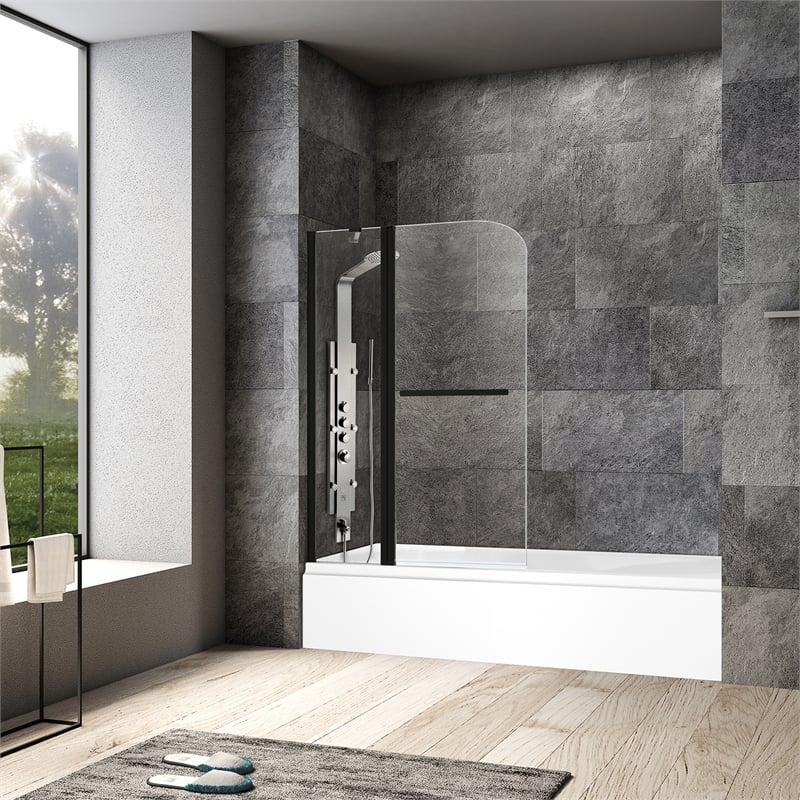 Vinnova Canteras Glass & Steel Bathtub with Hinged Door in Clear/Matte Black