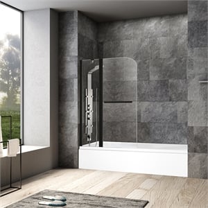 Vinnova Canteras Glass & Steel Bathtub with Hinged Door in Clear/Matte Black