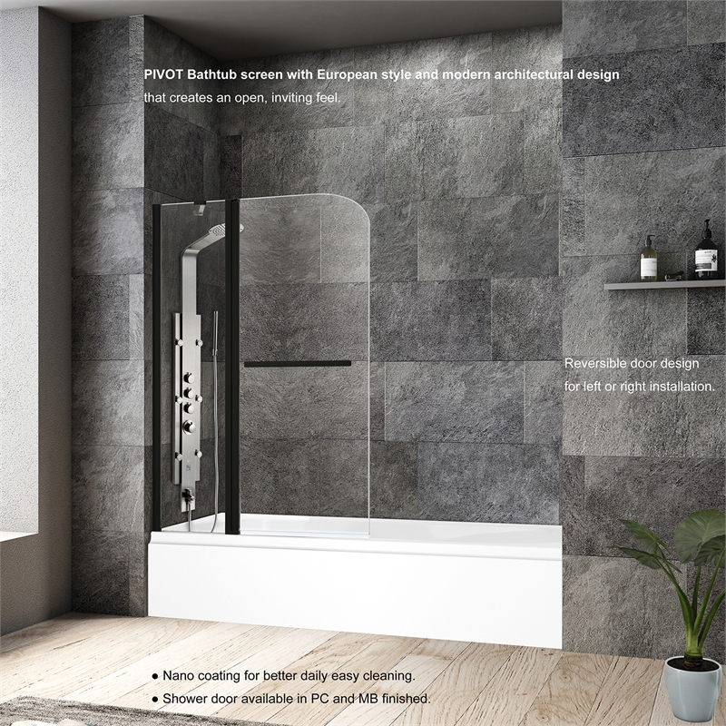 Vinnova Canteras Glass & Steel Bathtub with Hinged Door in Clear/Matte Black