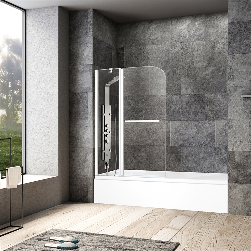 Vinnova Canteras Glass & Steel Bathtub with Hinged Door in Clear/Polished Chrome