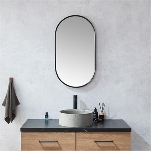 Vinnova Miajadas Oval Modern Aluminum Bathroom Vanity Mirror in Brushed Black