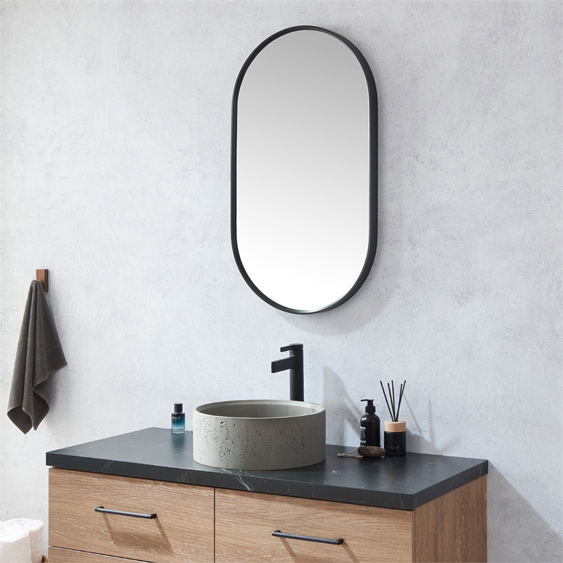 Vinnova Miajadas Oval Modern Aluminum Bathroom Vanity Mirror in Brushed Black