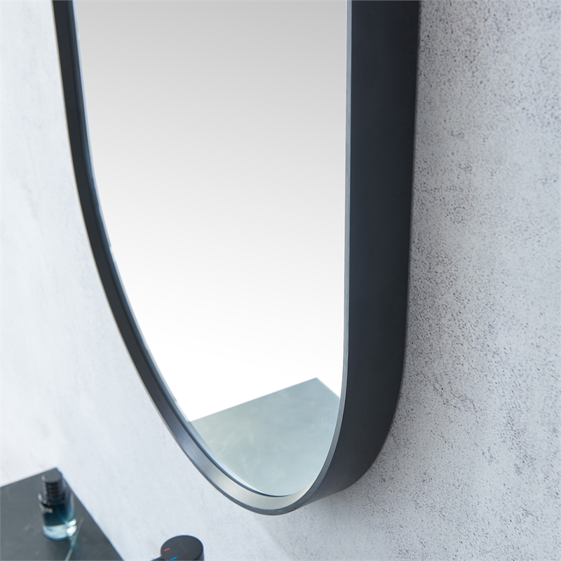 Vinnova Miajadas Oval Modern Aluminum Bathroom Vanity Mirror in Brushed Black