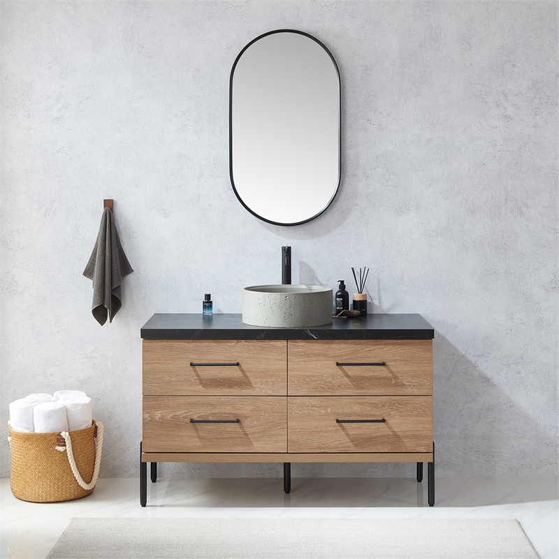Vinnova Miajadas Oval Modern Aluminum Bathroom Vanity Mirror in Brushed Black