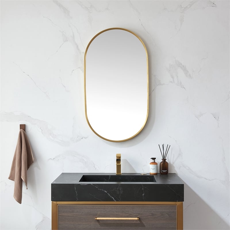 Vinnova Miajadas Oval Modern Aluminum Bathroom Vanity Mirror in Brushed Gold