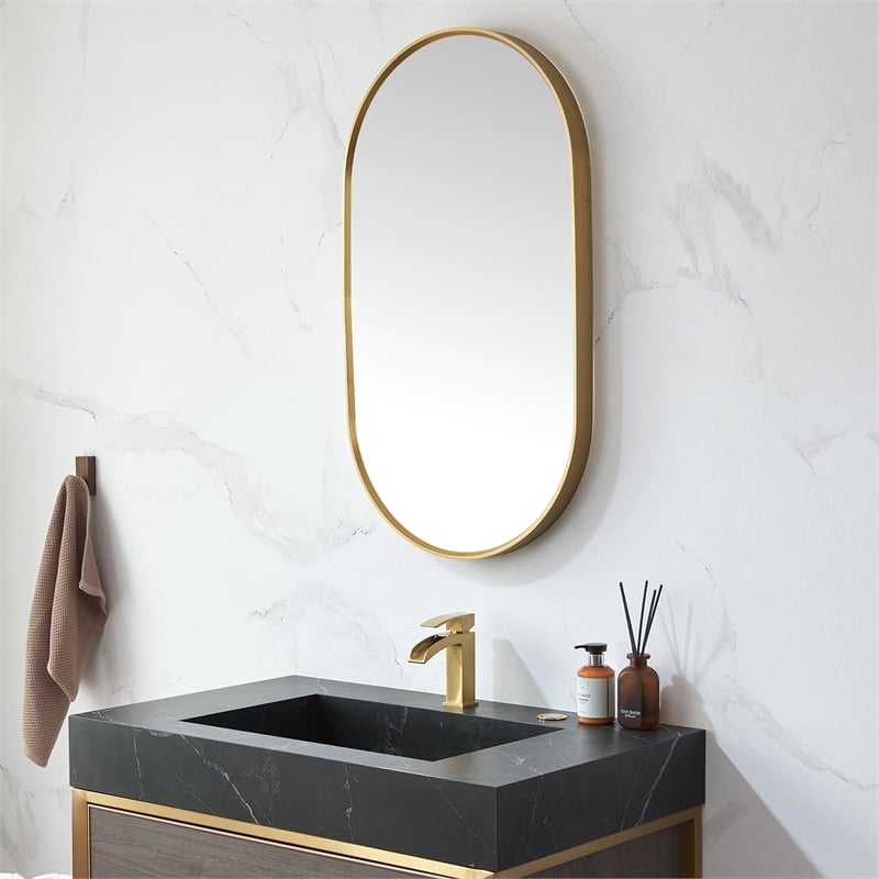 Vinnova Miajadas Oval Modern Aluminum Bathroom Vanity Mirror in Brushed Gold