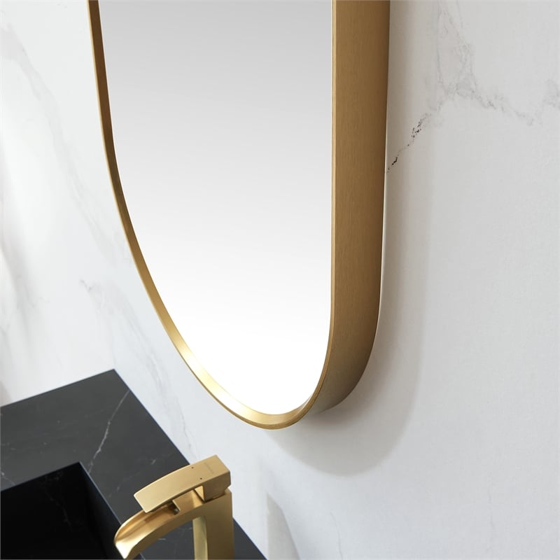 Vinnova Miajadas Oval Modern Aluminum Bathroom Vanity Mirror in Brushed Gold