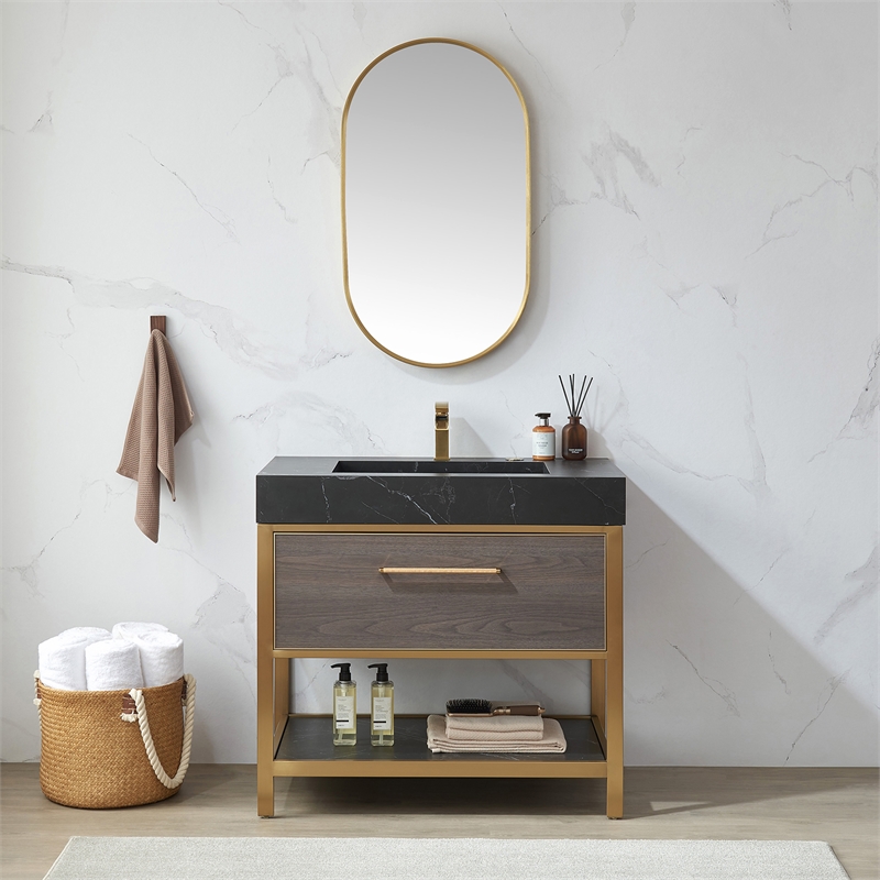 Vinnova Miajadas Oval Modern Aluminum Bathroom Vanity Mirror in Brushed Gold