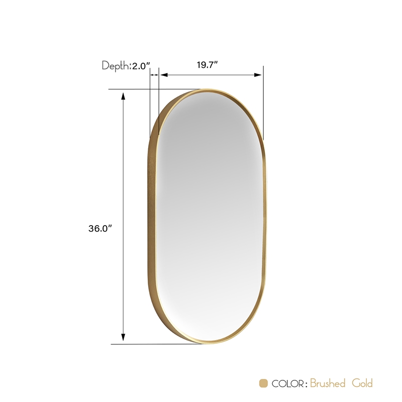 Vinnova Miajadas Oval Modern Aluminum Bathroom Vanity Mirror in Brushed Gold