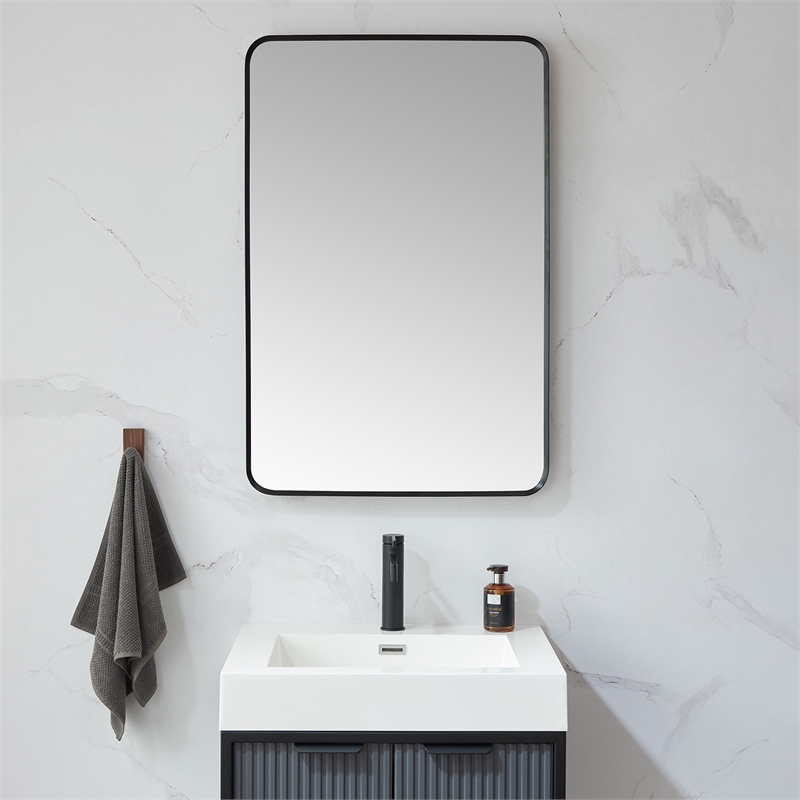 Vinnova Mutriku Rectangle Aluminum Bathroom Vanity Mirror in Brushed Black
