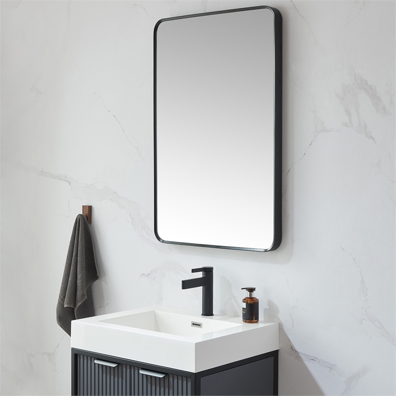 Vinnova Mutriku Rectangle Aluminum Bathroom Vanity Mirror in Brushed Black