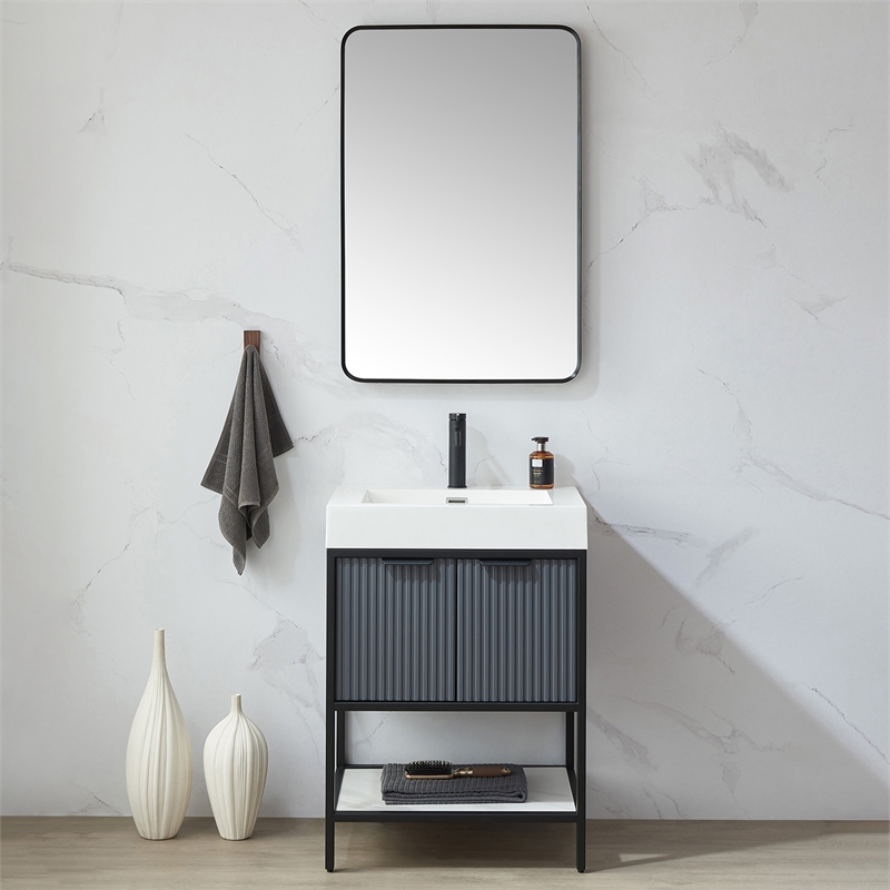 Vinnova Mutriku Rectangle Aluminum Bathroom Vanity Mirror in Brushed Black