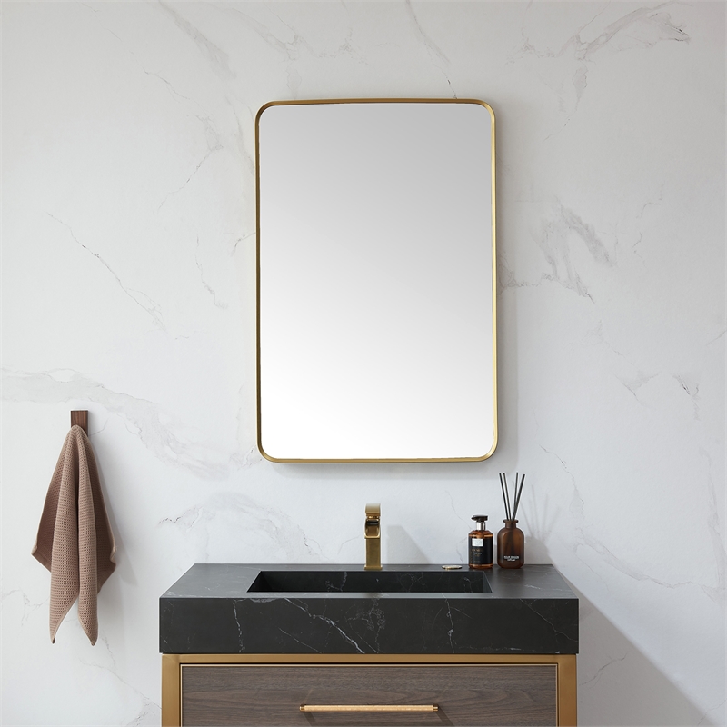 Vinnova Mutriku Rectangle Aluminum Bathroom Vanity Mirror in Brushed Gold