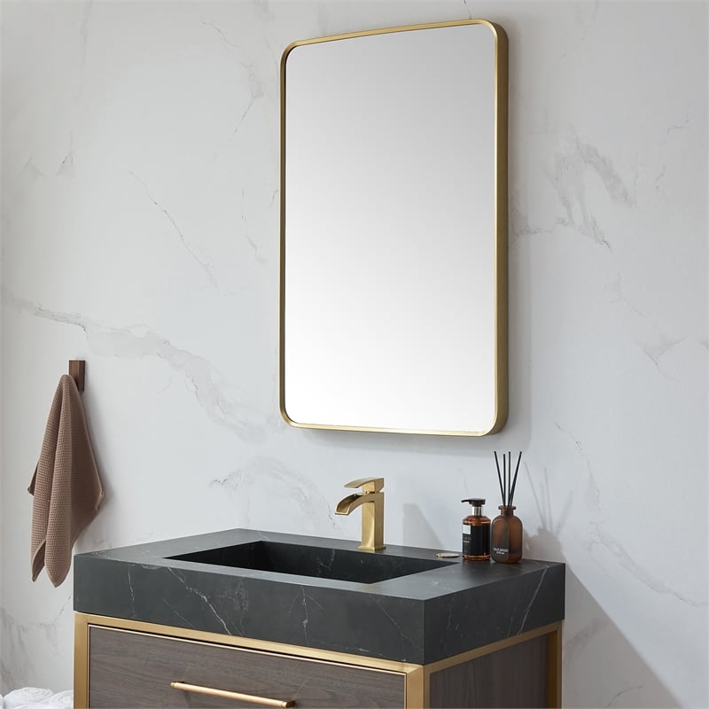 Vinnova Mutriku Rectangle Aluminum Bathroom Vanity Mirror in Brushed Gold