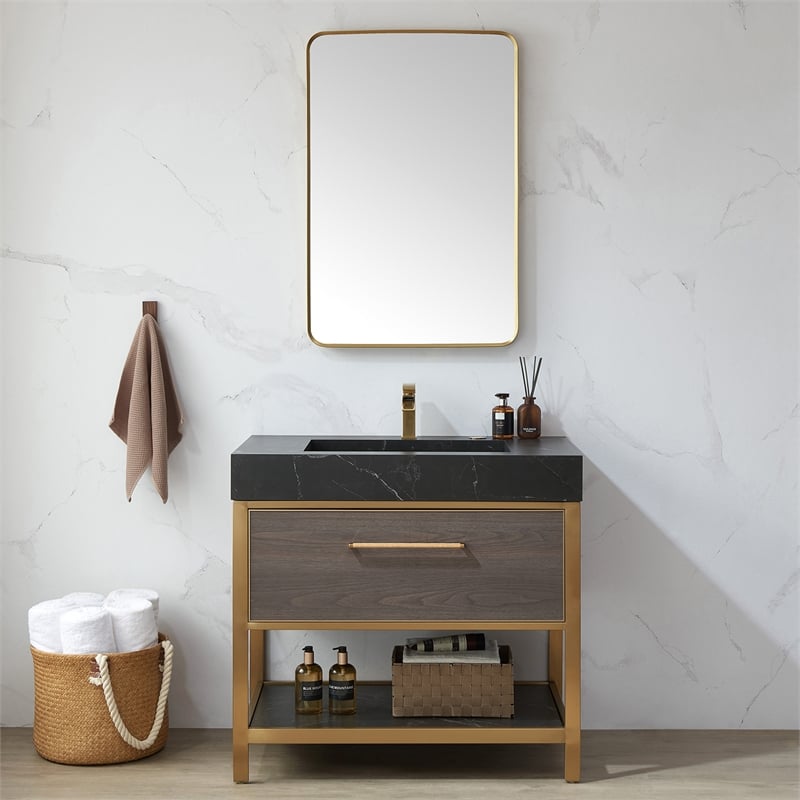 Vinnova Mutriku Rectangle Aluminum Bathroom Vanity Mirror in Brushed Gold