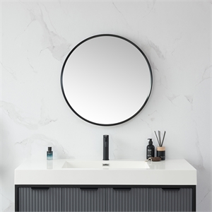 Vinnova Cascante 27.6&quot Round Aluminum Bathroom Vanity Mirror in Brushed Black