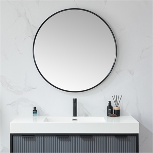 Vinnova Cascante 35.4&quot Round Aluminum Bathroom Vanity Mirror in Brushed Black